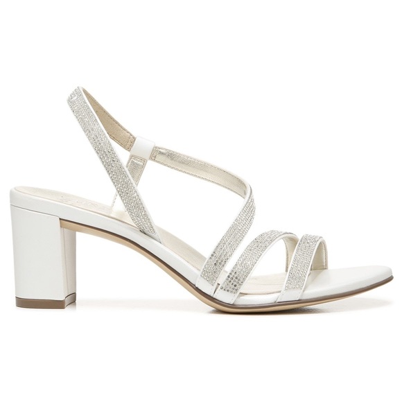 Naturalizer White Crystal Block Heel Evening Sandal 7 Wide - Perfect for Bridal - Picture 2 of 9